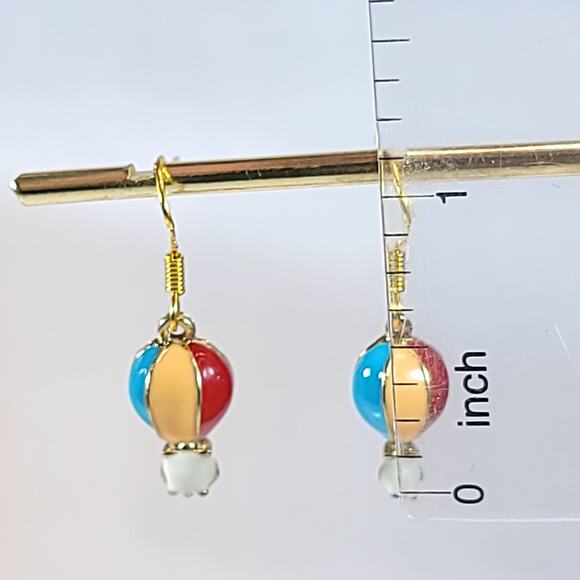 Hot Air Balloon Earrings, Colorful Enamel Dangle Earrings, Fun Travel Jewelry - Picture 9 of 10